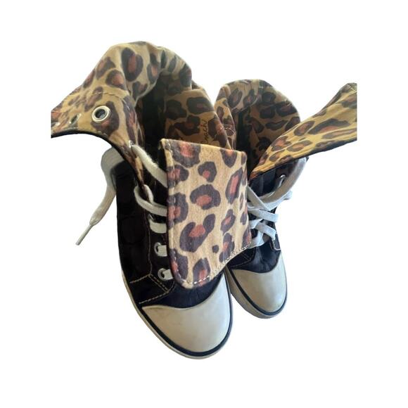 Coach Shoes Women 5 M Leopard Fold Over Signature Logo Athletic High Top Sneaker - Picture 4 of 10